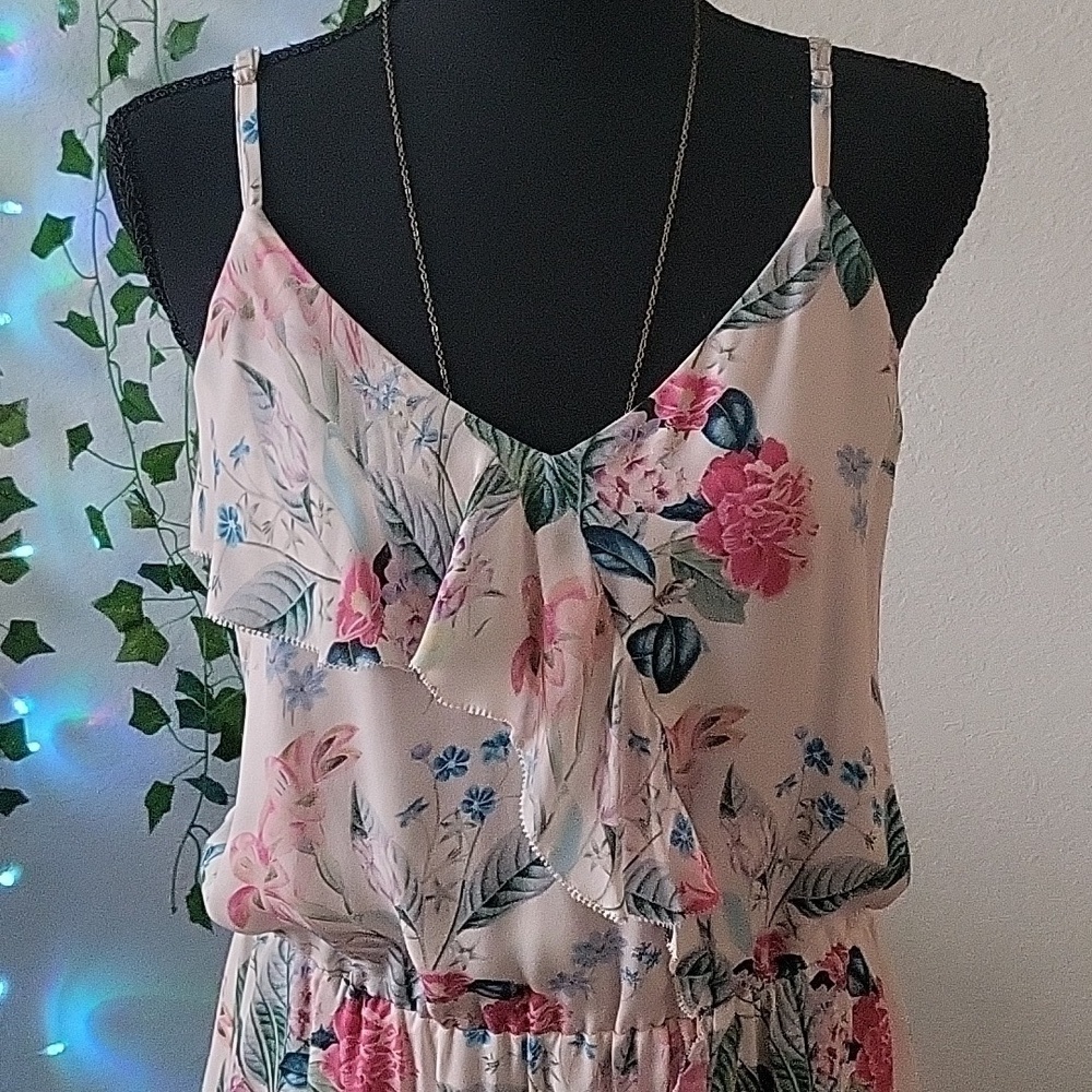 💚HP💚Parker 100% Silk Floral Ruffle Tank Midi Dress - Picture 2 of 9